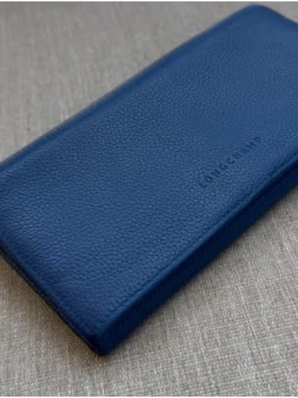Longchamp Blue Pebbled Leather Zip Wallet